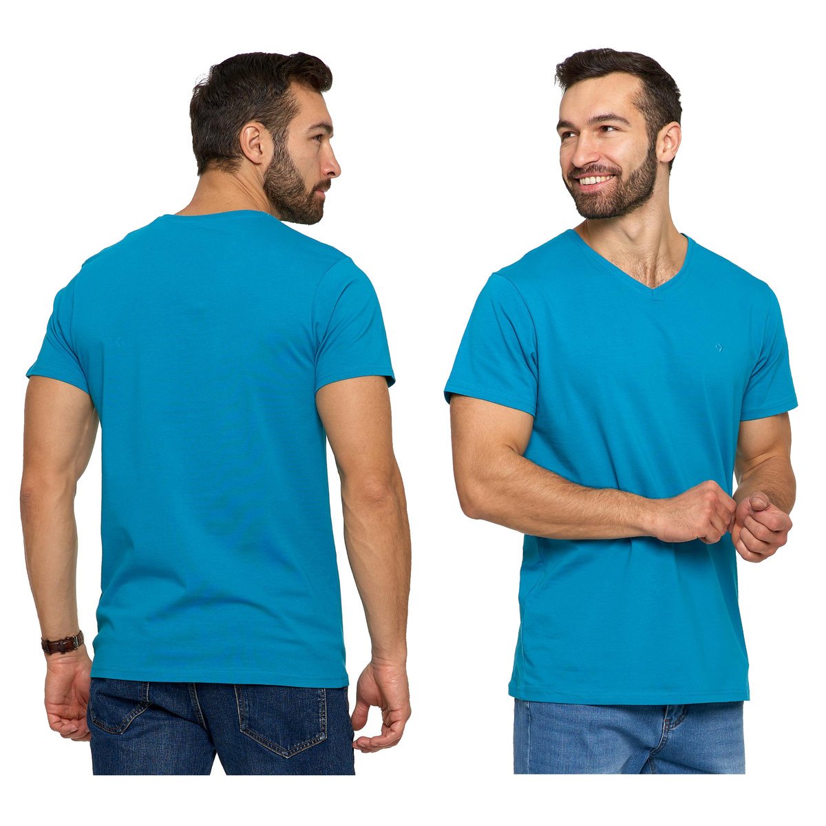 Turkusowa Koszulka Męska T-shirt Serek Slim Fit r. M