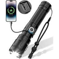 Latarki - Ultramocna latarka LED, 5 trybów pracy, taktyczna latarka USB, wodoodporność IPX5, do użytku na kempingu i w sytuacjach awaryjnych (z akumulatorem) - miniaturka - grafika 1