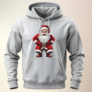 Bluza uniwersalna typu kangurka z kapturem Świąteczna Mikołaj rozmiar S Święta jasnoszara - Bluzy męskie - miniaturka - grafika 1