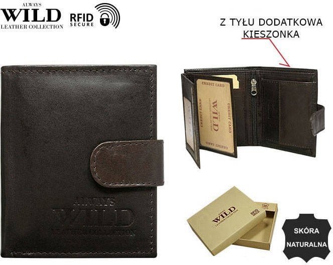 Always Wild Elegancki, skórzany portfel męski na zatrzask - Always Wild NoSize