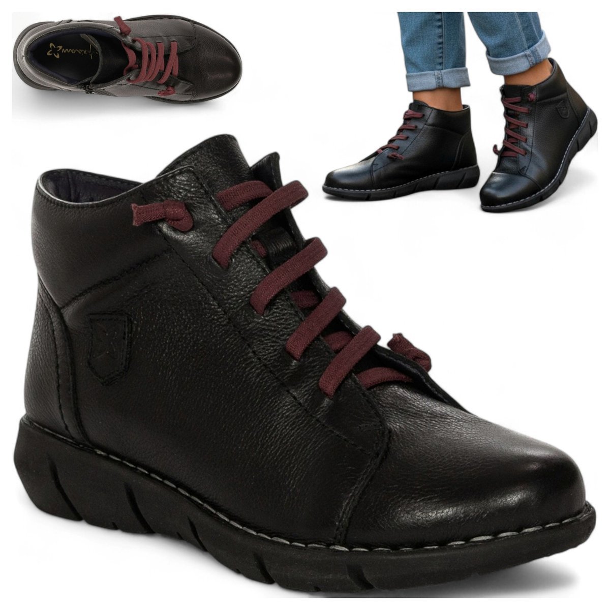 Damskie Półbuty Maciejka SKÓRZANE Sportowe Trzewiki Sznurowane Czarne 38