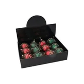 Bombki - Bombka szklana zdobiona złotym brokatem 8 cm bordowy / zielony - miniaturka - grafika 1