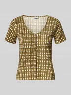 Bluzki damskie - T-shirt o kroju slim fit z ozdobną listwą guzikową - miniaturka - grafika 1