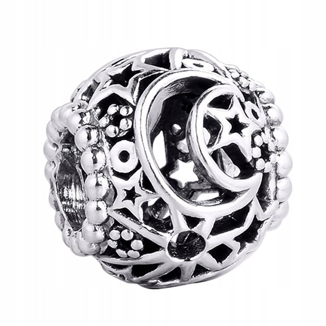 Charms Srebrny Moon Księżyc Stars Gwiazdy Kosmos Półksiężyc SREBRO 925
