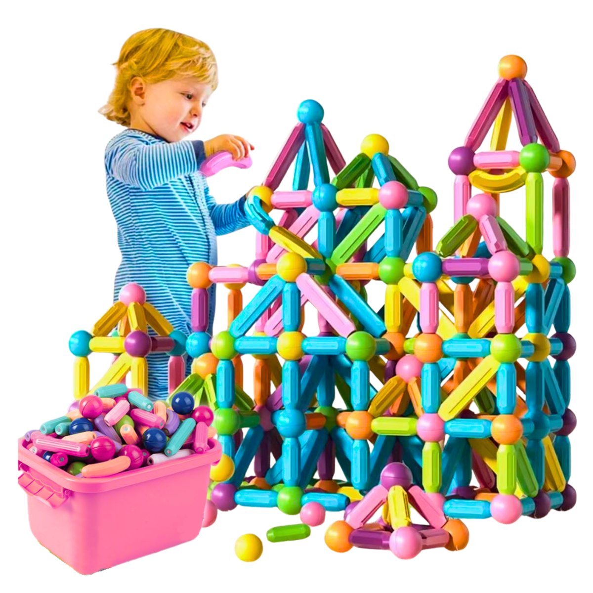 ZESTAW XL 128EL KLOCKI MAGNETYCZNE KONSTRUKCYJNE EDUKACYJNE STICKS PATYCZKI
