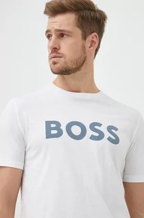 Koszulki męskie - BOSS t-shirt bawełniany BOSS CASUAL 50481923 kolor biały z nadrukiem - Boss - grafika 1