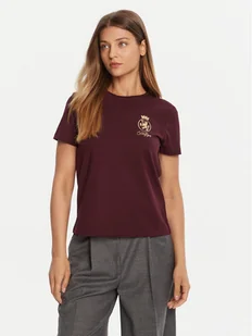 Tommy Hilfiger T-Shirt Gold Crest WW0WW46153 Bordowy Regular Fit - Koszulki i topy damskie - miniaturka - grafika 1