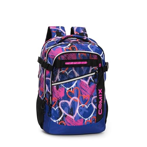 COMIX WBS Plecak szkolny podstawowej i wyższej, 2 komory główne, 2 przednie kieszenie, wyściełane oparcie, wyściełane i regulowane szelki, wyściełany uchwyt, 32 x 44,5 x 20 cm, Sprayheart, Fioletowy,