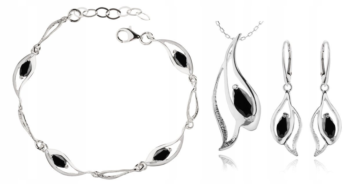 Komplet Srebrnej Biżuterii Z Czarnymi Cyrkoniami