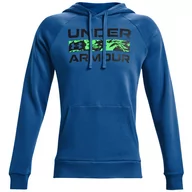Bluzy męskie - Under Armour Rival Fleece Signature Hoodie 1366363-432, męska bluza niebieska - miniaturka - grafika 1