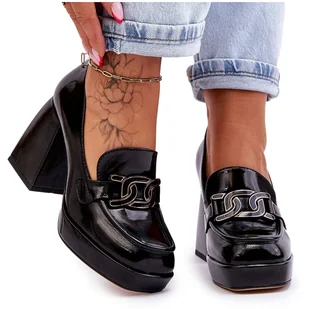 S.Barski Skórzane Czółenka Na Masywnym Obcasie Czarne Maximo - Czółenka - miniaturka - grafika 1