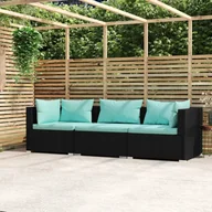 Sofy ogrodowe - 3-osobowa sofa ogrodowa z poduszkami, czarna, polirattan - miniaturka - grafika 1