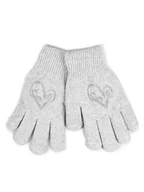 Rękawiczki dla dzieci - Rękawiczki Dziewczęce Pięciopalczaste Dwuwarstwowe Szare Z Sercem 18 Cm - miniaturka - grafika 1