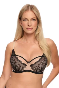 Biustonosz z koronką Semi-Soft Nathalie 1286 półusztywniany czarny beżowy 95B - Biustonosze - miniaturka - grafika 1