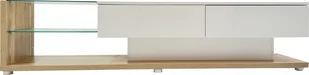 Merax TV lowboard ze szklanymi półkami i szufladami, szafka pod TV biały wysoki połysk z LED, szafka pod TV do salonu, szerokość 170 cm - Szafki RTV - miniaturka - grafika 1