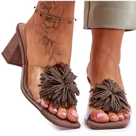 Klapki i japonki damskie - Modne Transparentne Klapki Na Obcasie S.Barski KV-AP658-1 Brązowe - miniaturka - grafika 1