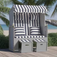 Meble ogrodowe - Lumarko Kosz plażowy z poduszkami, rattan PE i drewno, niebiesko-biały - miniaturka - grafika 1