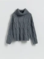 Swetry damskie - Reserved - Golf z domieszką wełny - szary - miniaturka - grafika 1