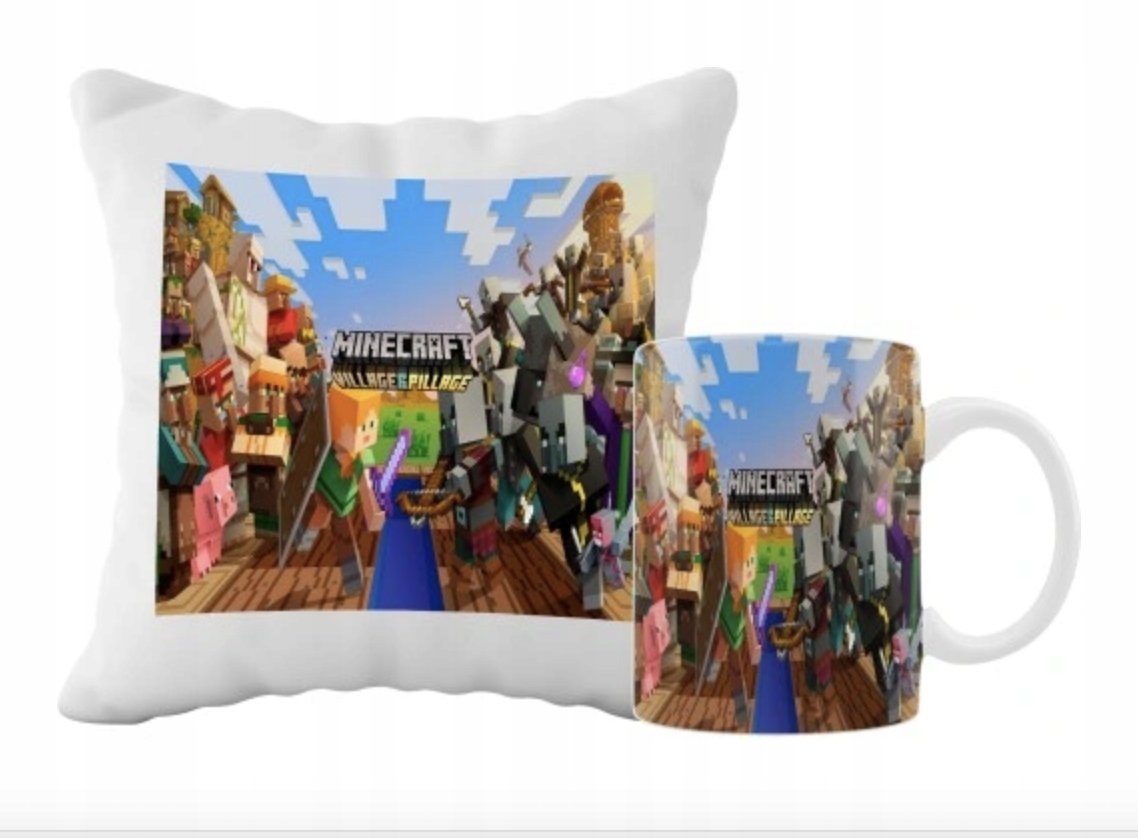 ZESTAW PODUSZKA + KUBEK Prezent MINECRAFT DLA GRACZA + IMIĘ 2