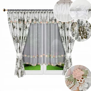 Firana gotowa woalowa z gipiurą z motywem KWIATOWYM 400x160 - Firany - miniaturka - grafika 1