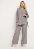 Komplety damskie - Szary Garnitur Marynarka o Asymetrycznym Kroju i Szerokie Spodnie Purria - miniaturka - grafika 1