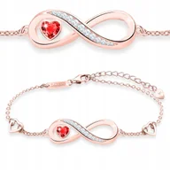 Bransoletki - Bransoletka Pozłacana Czerwona Cyrkonia Serce z Nieskończonością SREBRO 925 - miniaturka - grafika 1
