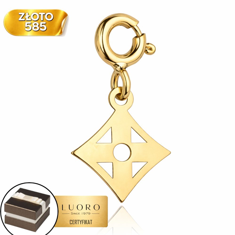 ZAWIESZKA ZŁOTA 585 14K KWADRAT OKSYDOWANY 17 MM SUBTELNY CHARMS
