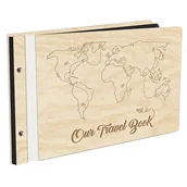 Albumy fotograficzne - Album Na Zdjęcia W Drewnianej Oprawie Z Czarnymi Kartami Z Grawerem Our Travel Book! Mapa Świata Dziennik Wypraw - miniaturka - grafika 1