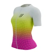 Koszulki sportowe damskie - COMPRESSPORT Triathlonowa koszulka kompresyjna damska TRI POSTURAL AERO SS TOP safe yellow/neo pink - miniaturka - grafika 1
