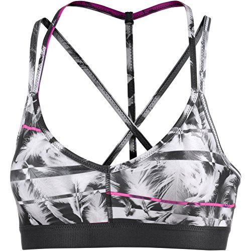Puma Damski biustonosz Yogini Live Bustier, damski, biustonosz YOGINI na żywo Czarny/różowy/biały nadruk z piórami M