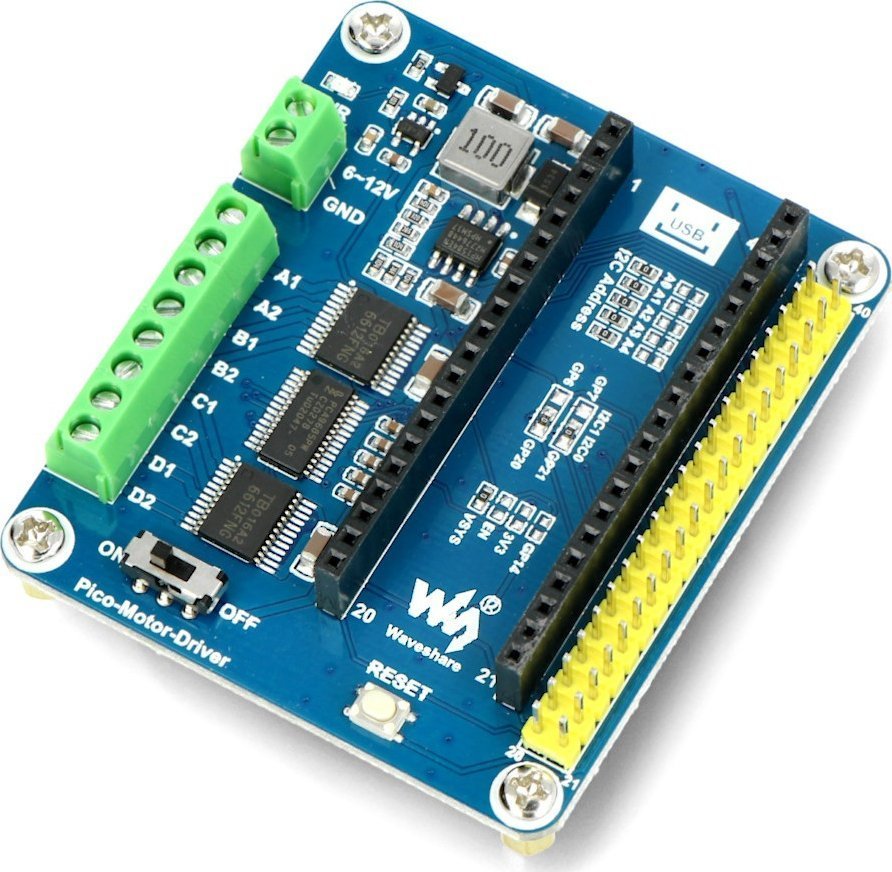 Waveshare DC Motor Driver Module - czterokanałowy sterownik silników - nakładka do Raspberry Pi Pico - Waveshare 19764} WSR-20548