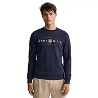 Bluzy męskie - GANT Męska bluza D1. Banner Shield C-Neck, niebieska (Evening Blue), standard - miniaturka - grafika 1
