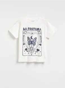 Reserved - T-shirt z wypukłym nadrukiem - złamana biel - Koszulki dla dziewczynek - miniaturka - grafika 1