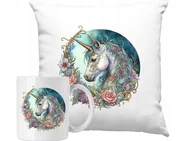 Gadżety dla niej i dla niego - ZESTAW PODUSZKA + KUBEK Koń Jednorożec Sztuka Pomysł Na Prezent +IMIĘ #1 - miniaturka - grafika 1