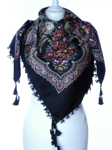 DAMSKA WZORZYSTA CHUSTA APASZKA ETNO Z FRĘDZLAMI - Apaszki i szaliki damskie - miniaturka - grafika 1