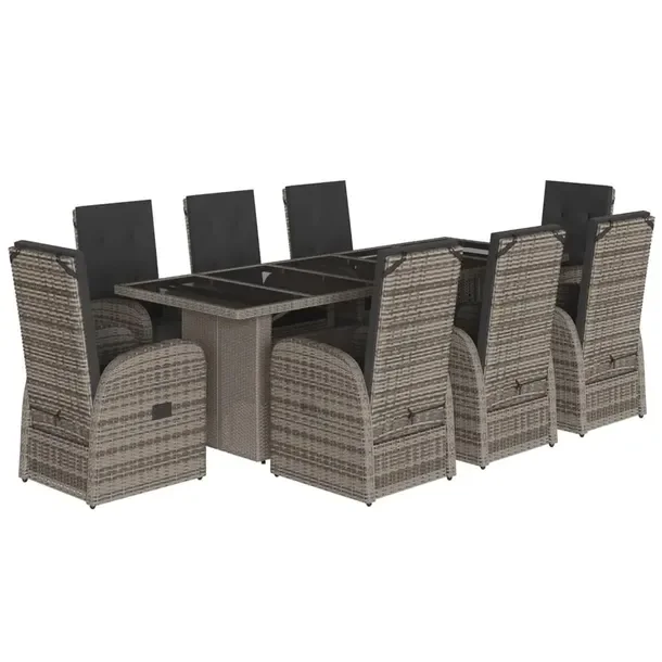 Zestaw mebli ogrodowych szary rattan PE z regulowanymi fotelami 240x90x75 c