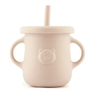 Kubki dla dzieci - Silikonowy kubek Retter Brun ze słomką i uchwytem dla dzieci 200 ml, kolor beż - miniaturka - grafika 1