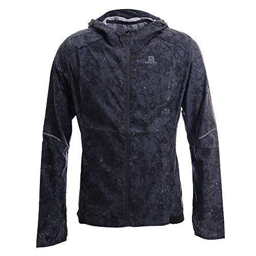Salomon damska kurtka wiatroodporna, zwinny wiatr nadruk bluza z kapturem W, mieszanka syntetyczna, szara (Ebony), rozmiar XL, LC1157600
