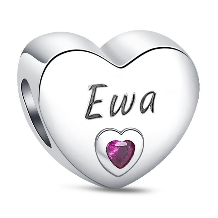 Zawieszka Srebro 925 Charms Koralik Serce Imię Ewa