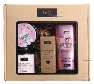 LaQ - Kocica Piwonia - Zestaw prezentowy dla kobiet - Balsam do ciała 200 ml + Odżywczy mus do mycia twarzy 100 ml + Kwas hialuronowy 30 ml + Mus do mycia i depilacji ciała 100 g - Kosmetyki do mycia twarzy - miniaturka - grafika 1