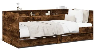 Łóżko z regałem i szufladami 90x200 cm wędzony dąb D1-Z33 - Łóżka - miniaturka - grafika 1