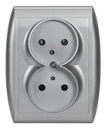 Gniazdka elektryczne - Abex Gniazdo podwójne z/u monoblok Nova - srebro - miniaturka - grafika 1
