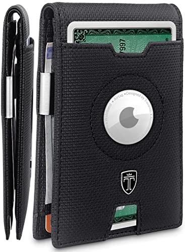 TRAVANDO AirTag * portfel męski z klipsem na pieniądze zawieszka powietrzna portfel etui na karty blokujące RFID składane prezenty dla mężczyzn, czarny i szachowy