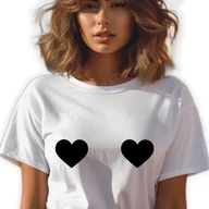 Zestawy upominkowe - BIAŁA KOSZULKA DAMSKA Krótki Rękaw CZARNE SERCA Nipples Cover Rozmiar L - miniaturka - grafika 1