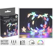 Oświetlenie świąteczne - Drut srebrny z gwiazdkami 20 LED 95 cm multikolor - miniaturka - grafika 1