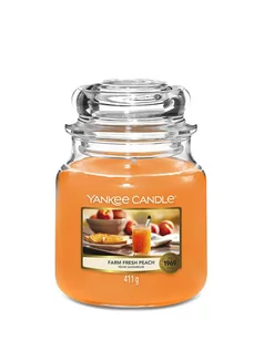 Świece - Yankee Candle Średnia świeca zapachowa - Farm Fresh Peach - 411 g - grafika 1