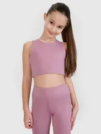 Koszulki dla dziewczynek - 4F Crop top sportowy szybkoschnący dziewczęcy 4F JUNIOR x Anna Lewandowska - różowy 146/152 (10-12 lat) - miniaturka - grafika 1
