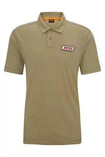 Koszulki męskie - BOSS Peozone Relaxed-Fit męska koszulka polo z szorstkiej bawełny z naszywką z logo, Light/Pastel Green336, L - grafika 1