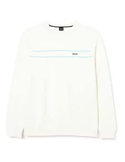 Bluzy męskie - BOSS Męska bluza z dzianiny Righam White100, XL, White100, XL - grafika 1