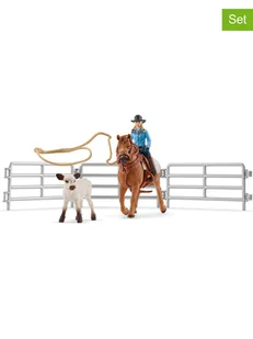 Schleich 9-częściowy zestaw "Team Roping with Cowgirl" - 3+ - Zabawki kreatywne - miniaturka - grafika 1